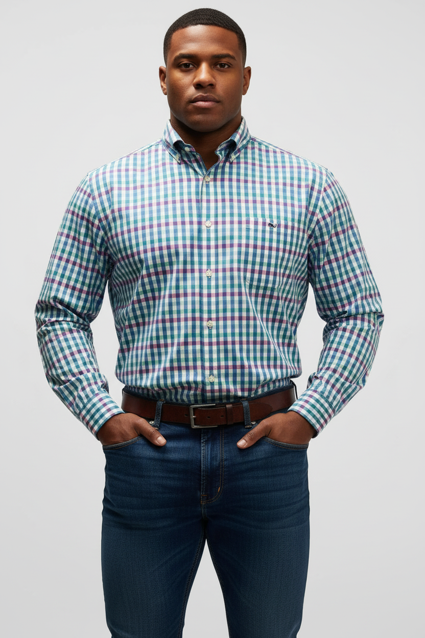 Camisa Vineyard Vines 🐳 Color blanco de cuadros en color rosado, azul y turquesa Talla M Entalle Clásico