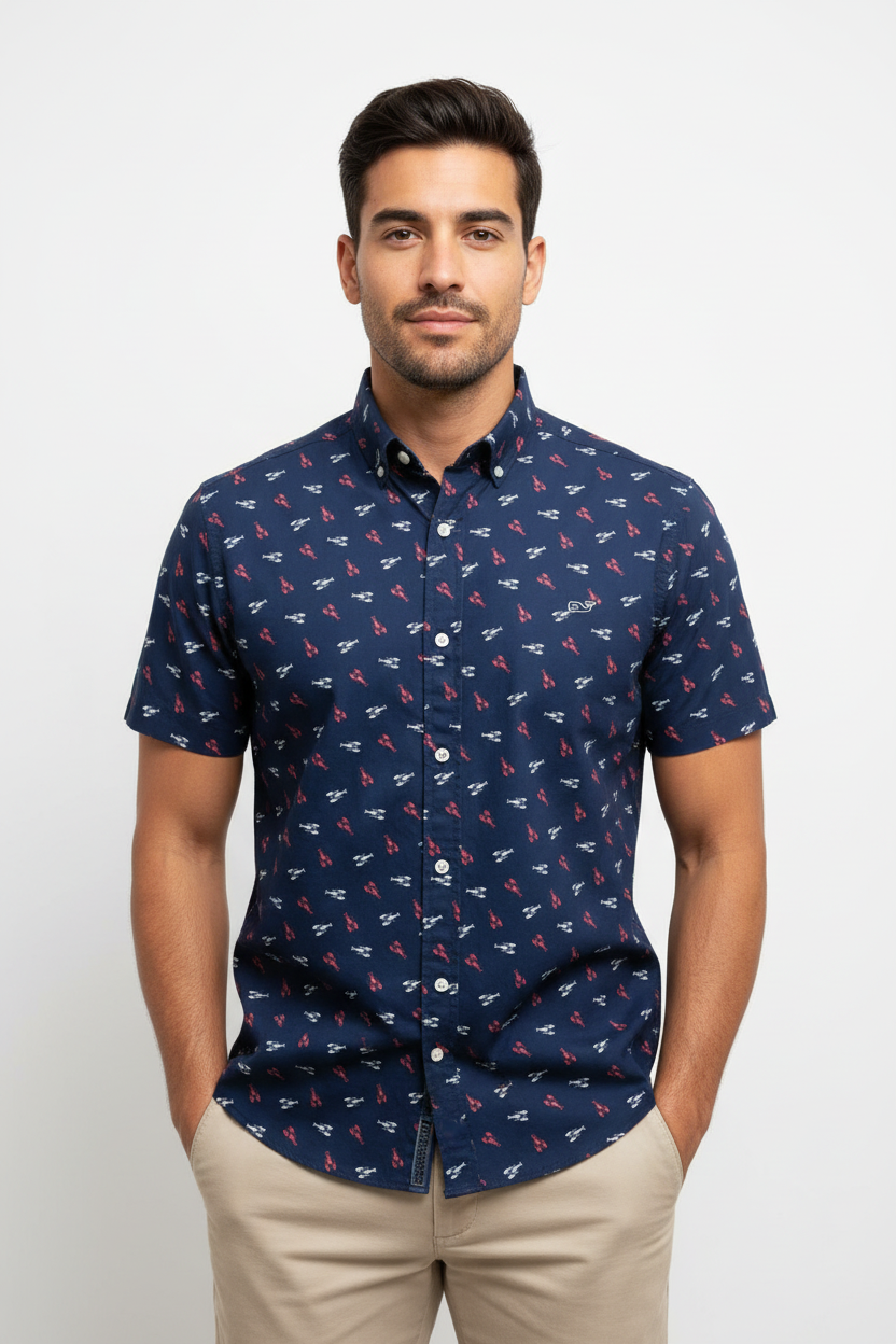 Camisa de botones Vineyard Vines 🐳 color azul navy con diseño de langostas Talla S Entalle S Regular
