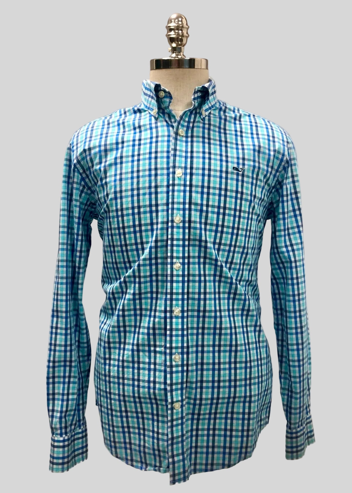 Camisa de botones Vineyard Vines 🐳 de cuadros en color azul, turquesa y blanco Talla M Entalle Slim Fit
