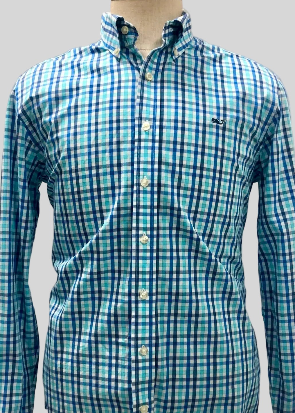 Camisa de botones Vineyard Vines 🐳 de cuadros en color azul, turquesa y blanco Talla M Entalle Slim Fit