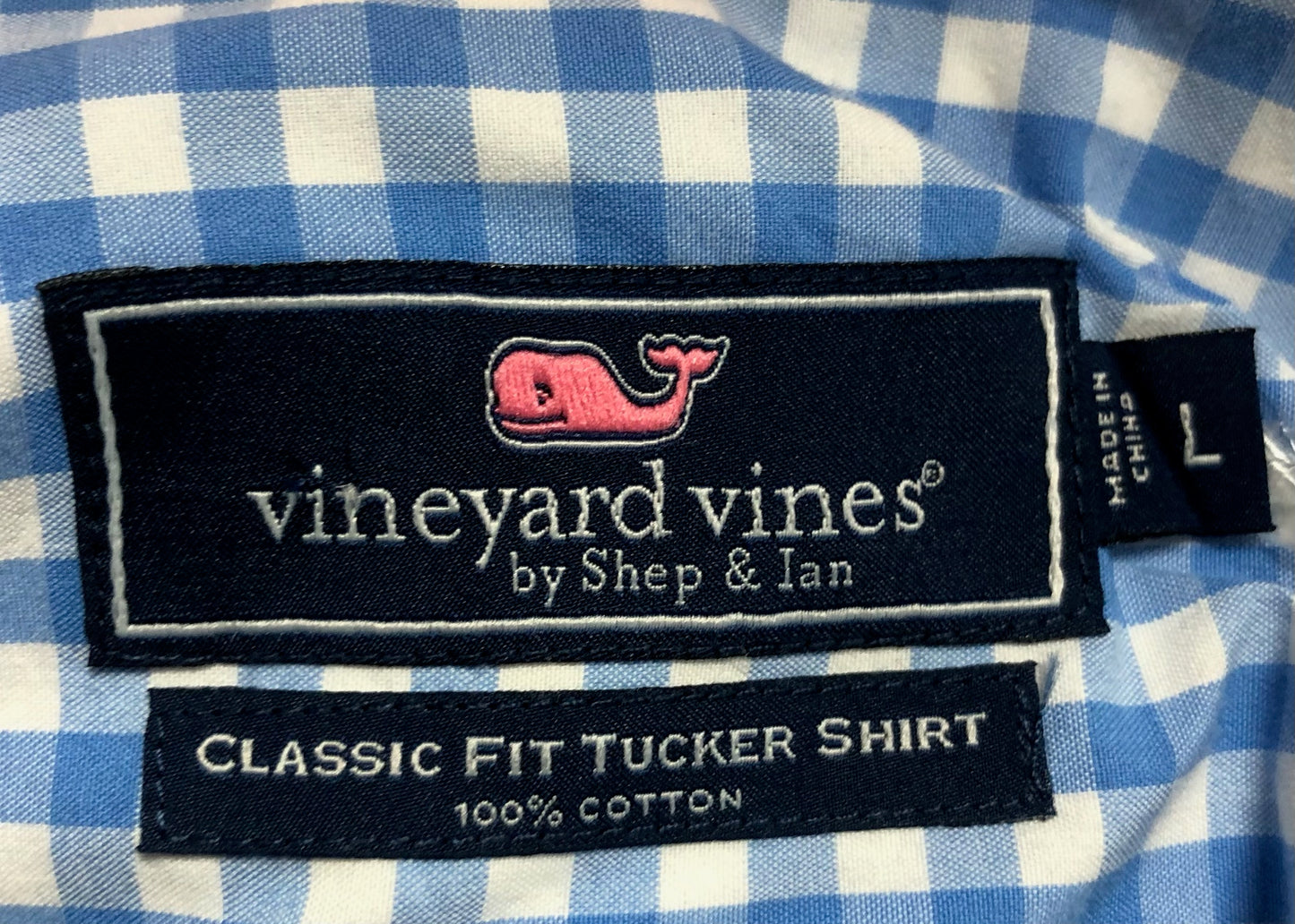 Camisa de botones Vineyard Vines 🐳 de cuadros gingham en color Azul claro y blanco Talla L Entalle Clásico