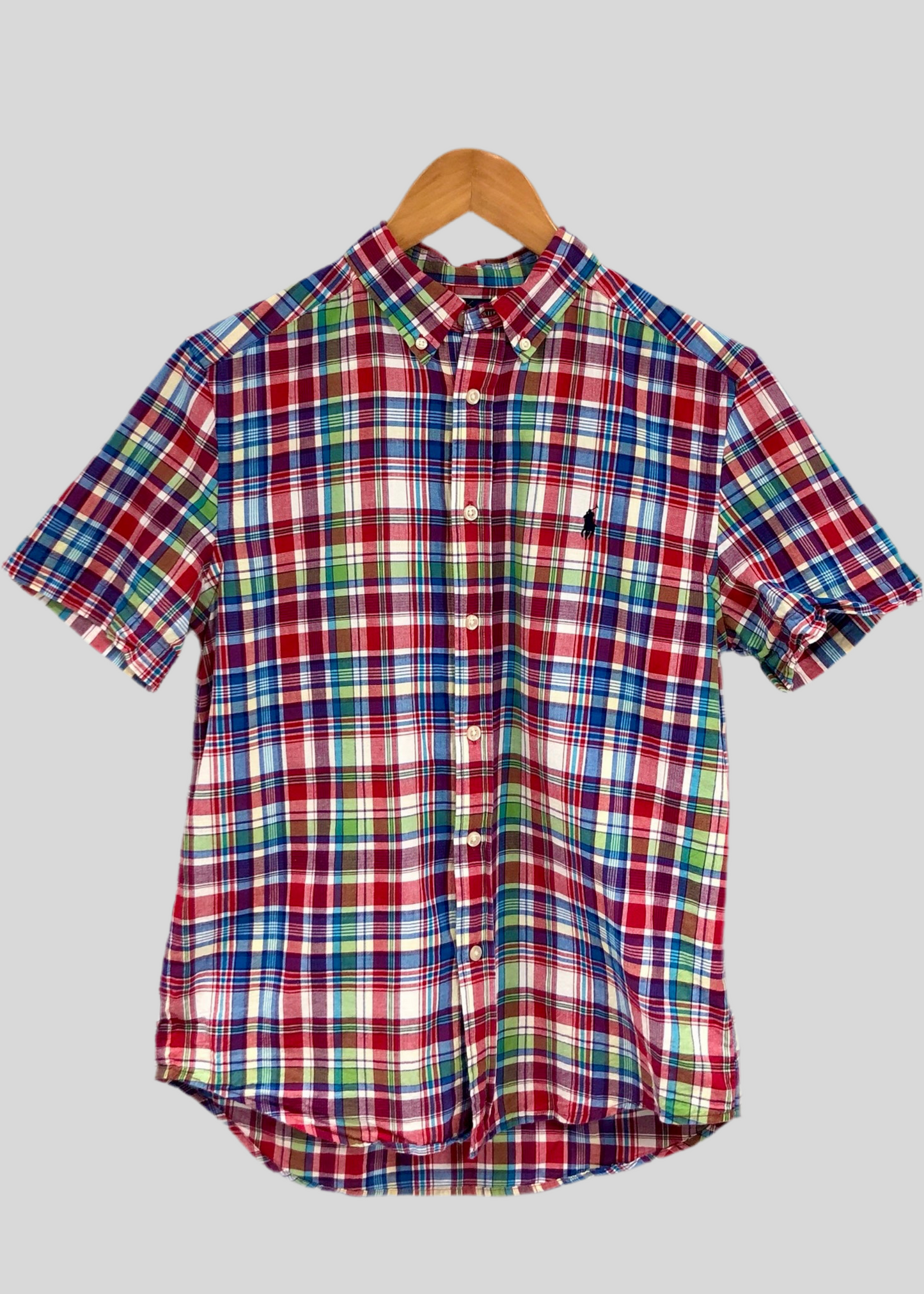 Camisa de niño Polo Ralph Lauren 🏇🏼 con patron de cuadros en rojo, azul, blanco y verde Talla L (14-16) Entalle Regular