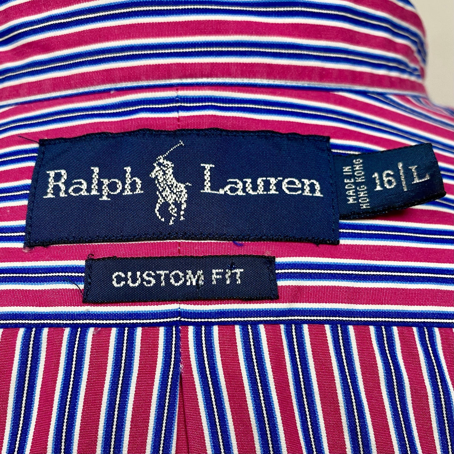 Camisa Polo Ralph Lauren 🏇🏼 con patrón de rayas rojo, azul y blanco Talla L Entalle Custom Fit