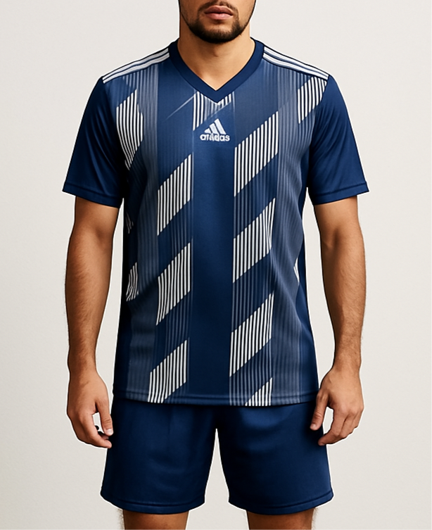 Camiseta de entrenamiento Adidas ⚽️ Patron de rayas en azul y blanco Talla Large