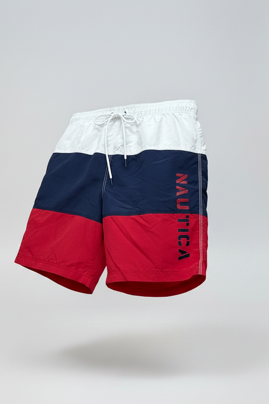 Short de baño Nautica ⚓️ con franjas en color blanco, azul navy y rojo talla L