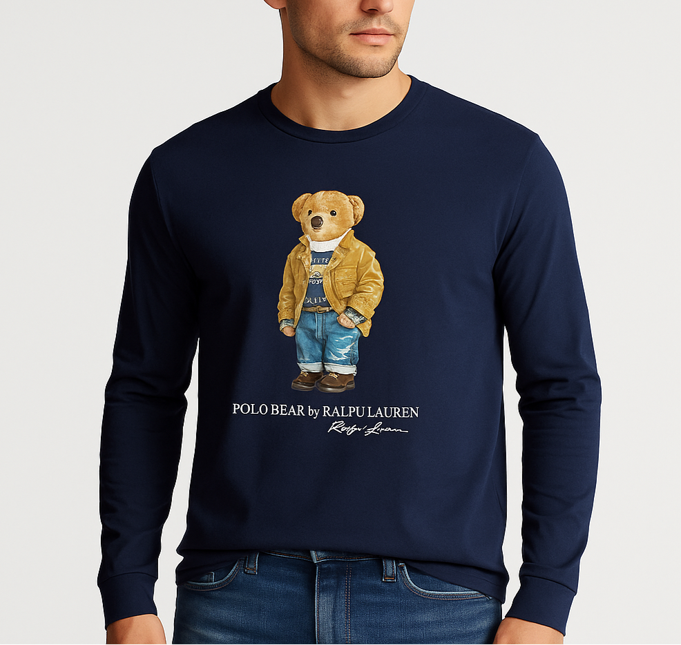 Camiseta cuello redondo Polo Ralph Lauren 🏇🏼 color azul navy con diseño de polo bear Talla M Entalle Regular