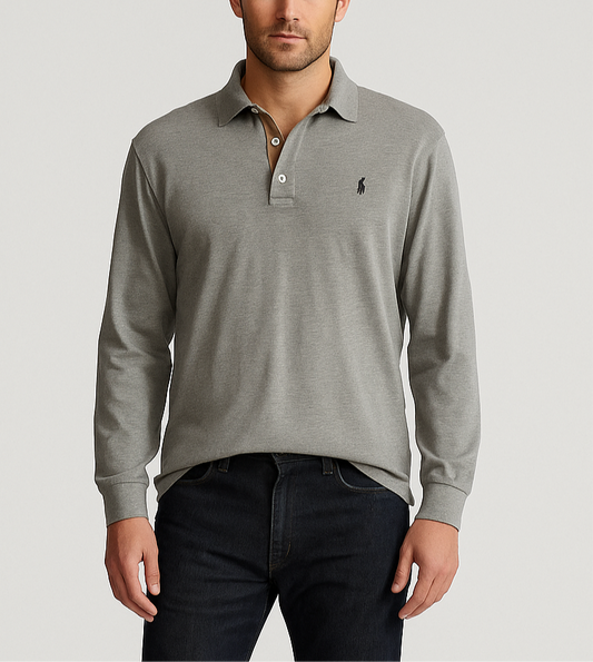 Camiseta Polo Ralph Lauren 🏇🏼color gris claro Manga larga Talla L Entalle Clásico