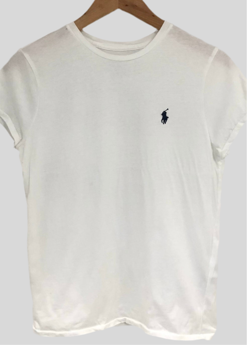 Camiseta de mujer cuello redondo Polo Ralph Lauren 🏇🏼 color blanco con logo en azul Navy Talla S Entalle Regular