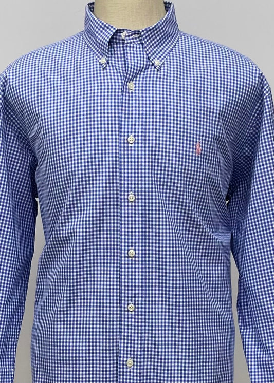 Camisa Polo Ralph Lauren 🏇🏼 con patrón de cuadros gingham celeste y blanco Talla XL Entalle Clásico