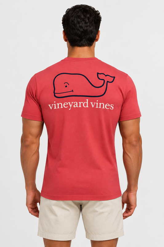 Camiseta cuello redondo Vineyard Vines 🐳 color rosado magenta con Diseño de ballena Talla Small