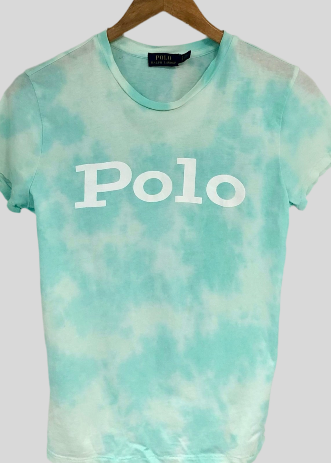 Camiseta cuello redondo de mujer Polo Ralph Lauren 🏇🏼 color turquesa y blanco con diseño de logo en letras en color blanco Talla S Entalle Regular