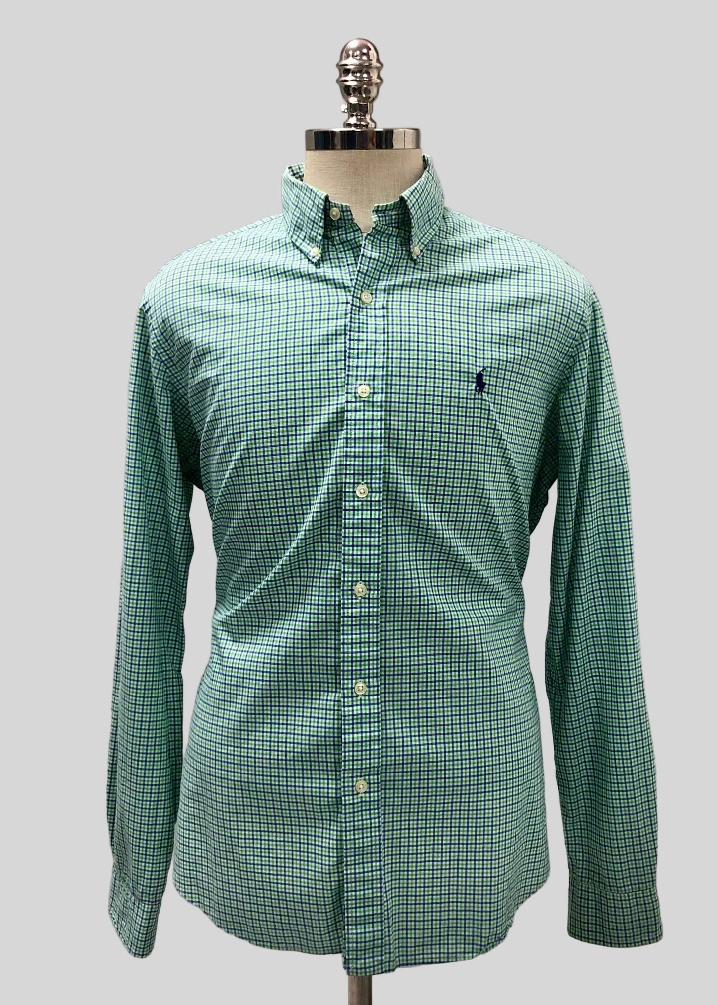 Camisa Polo Ralph Lauren 🏇🏼 color blanco de cuadros azul y verde Talla L Entalle Regular