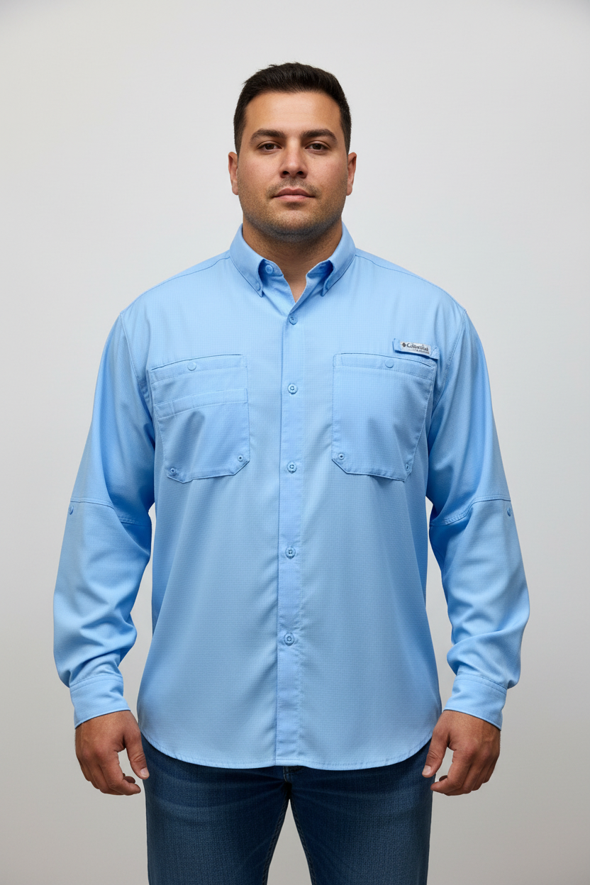 Camisa Columbia 🔹color Celeste con Omni Shade Manga larga Talla XXL