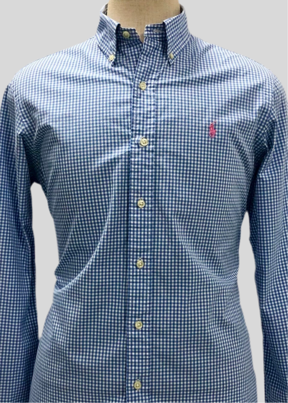 Camisa de botones Polo Ralph Lauren 🏇🏼 con patrón de cuadros gingham celeste y blanco Talla M Entalle Regular