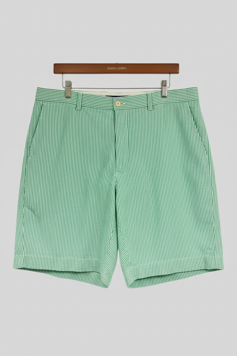 Short Casual Polo Ralph Lauren con patron de rayas en color verde y blanco talla 38