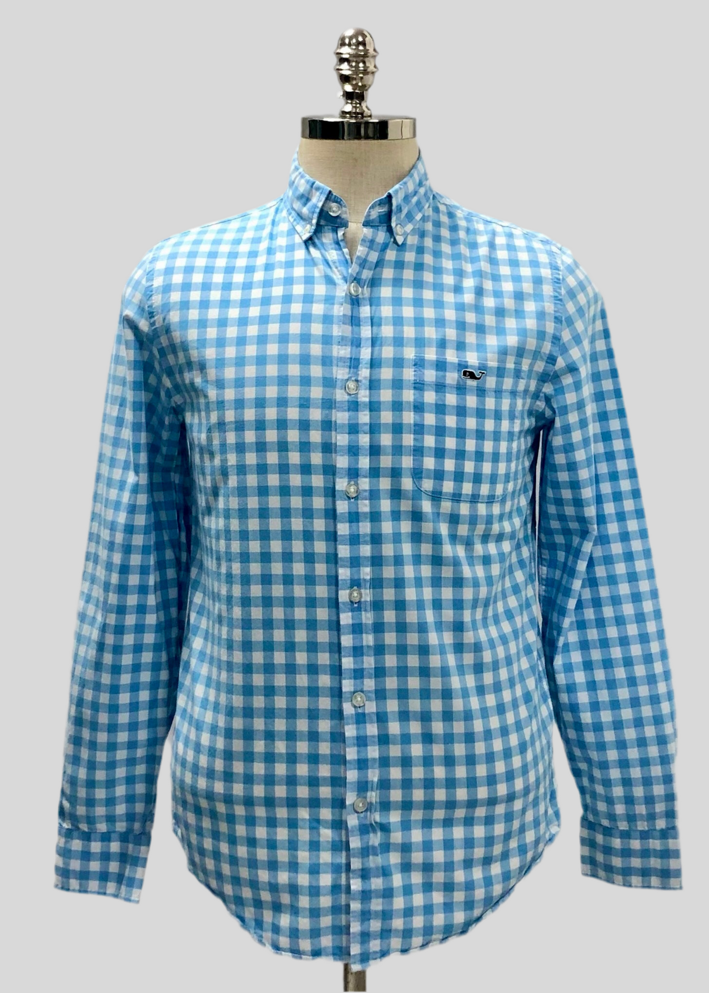 Camisa de botones Vineyard Vines 🐳 de cuadros gingham en color celeste y blanco Talla S Entalle Slim Fit