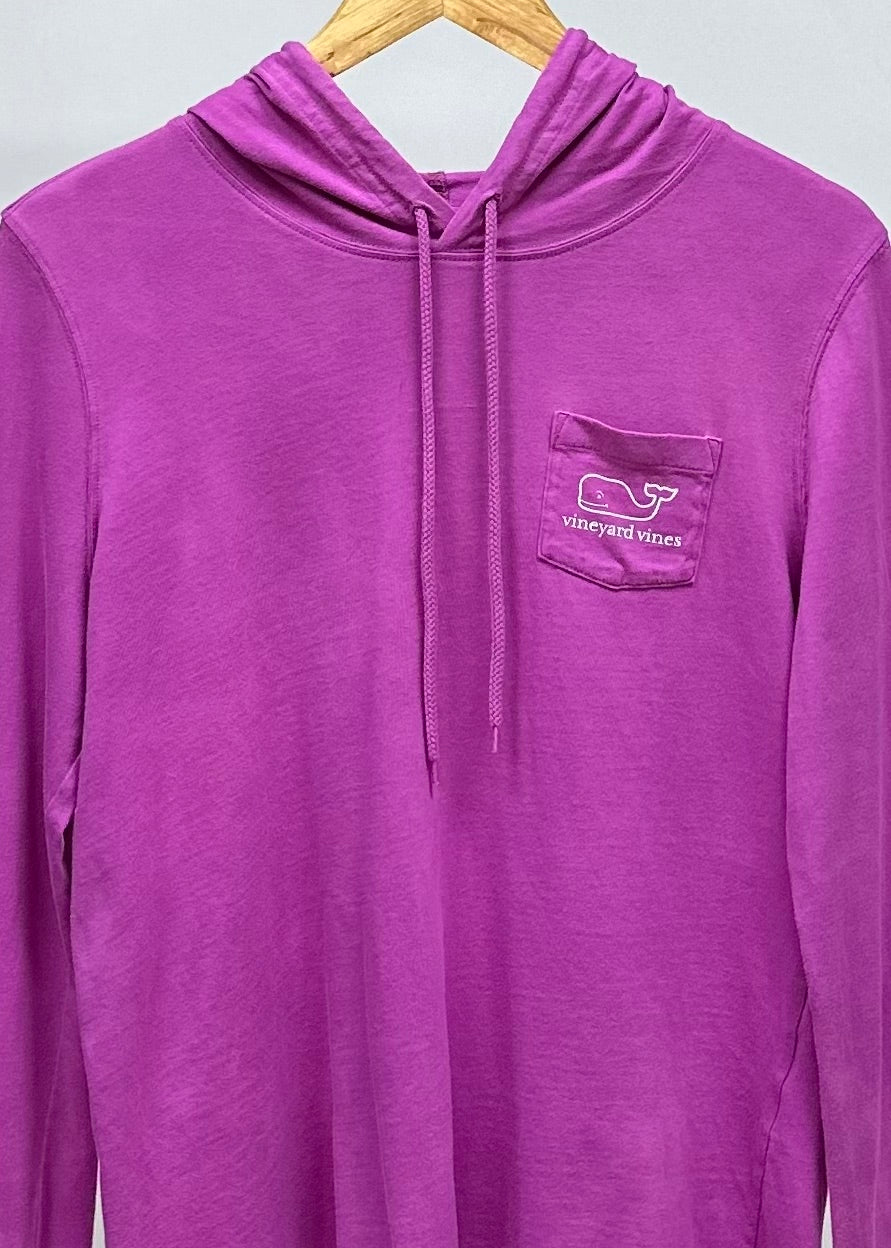 Camiseta con capucha de mujer Vineyard Vines 🐳 color fucsia y logo en blanco con bolsillo Talla M