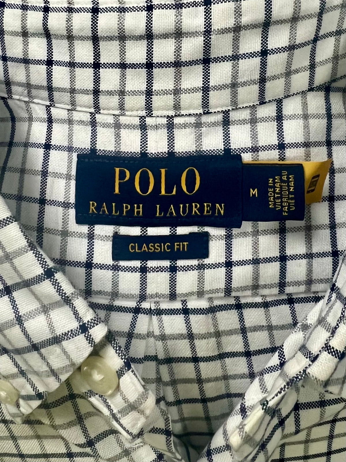Camisa de botones Polo Real Lauren 🏇🏼 Oxford color blanco de cuadros en azul navy Talla M Entalle Clásico