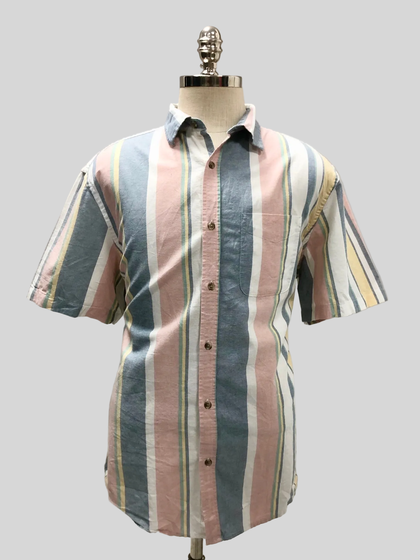Camisa de botones Old Navy 🇺🇸 Oxford de rayas color rosado, gris y blanco Talla XL Entalle Regular