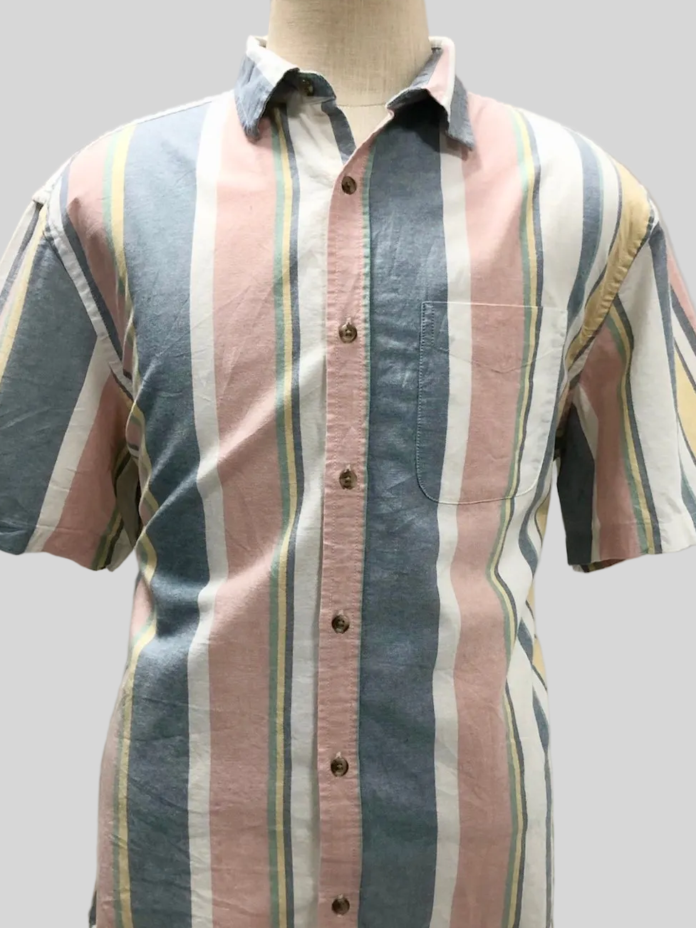 Camisa de botones Old Navy 🇺🇸 Oxford de rayas color rosado, gris y blanco Talla XL Entalle Regular