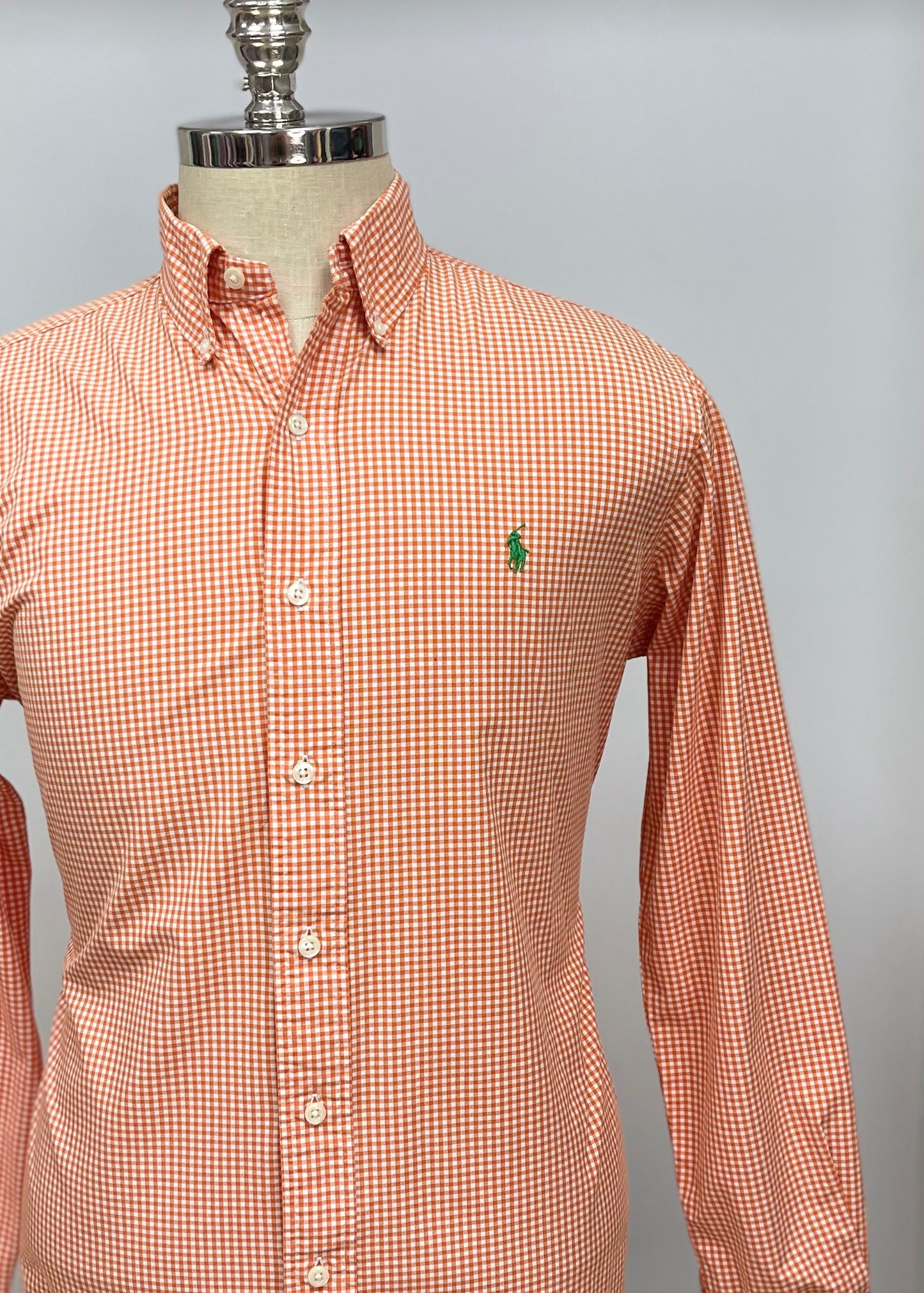 Camisa Polo Ralph Lauren 🏇🏼 con patron de cuadros gingham naranja y blanco Talla L Entalle Slim Fit