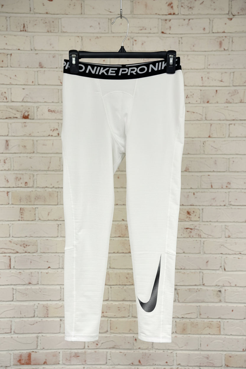 Malla de entrenamiento licra Nike ✔️ Pro Dri-FIT para hombre en Color blanco cintura negro Talla XL