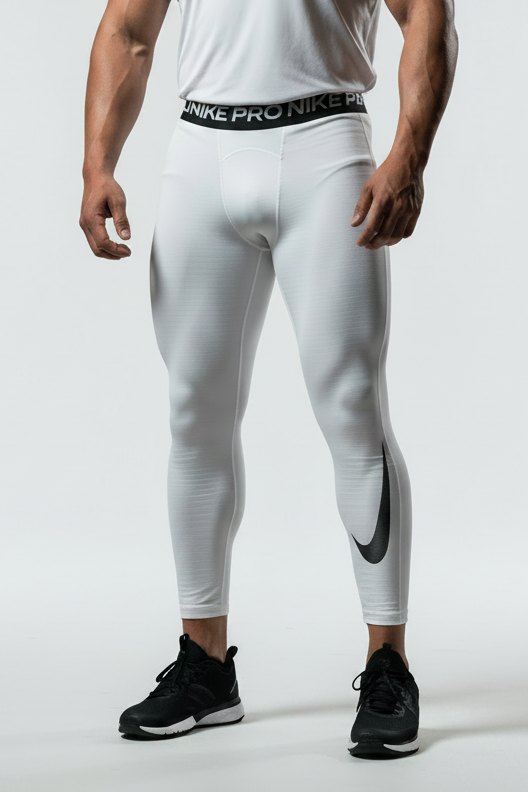 Malla de entrenamiento licra Nike ✔️ Pro Dri-FIT para hombre en Color blanco cintura negro Talla XL