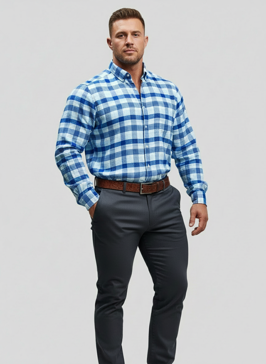 Camisa Vineyard Vines 🐳 de cuadros tartán en color azul y blanco Talla M Entalle Regular