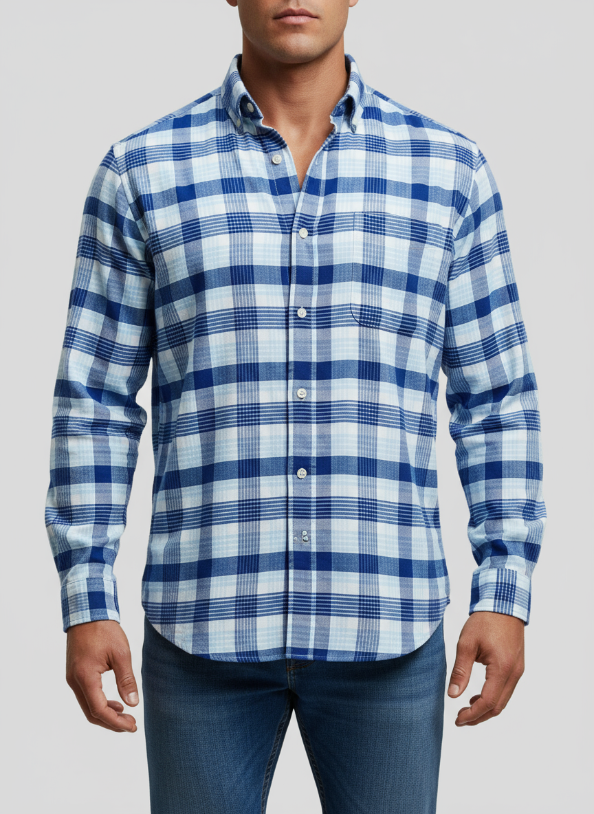 Camisa Vineyard Vines 🐳 de cuadros tartán en color azul y blanco Talla M Entalle Regular