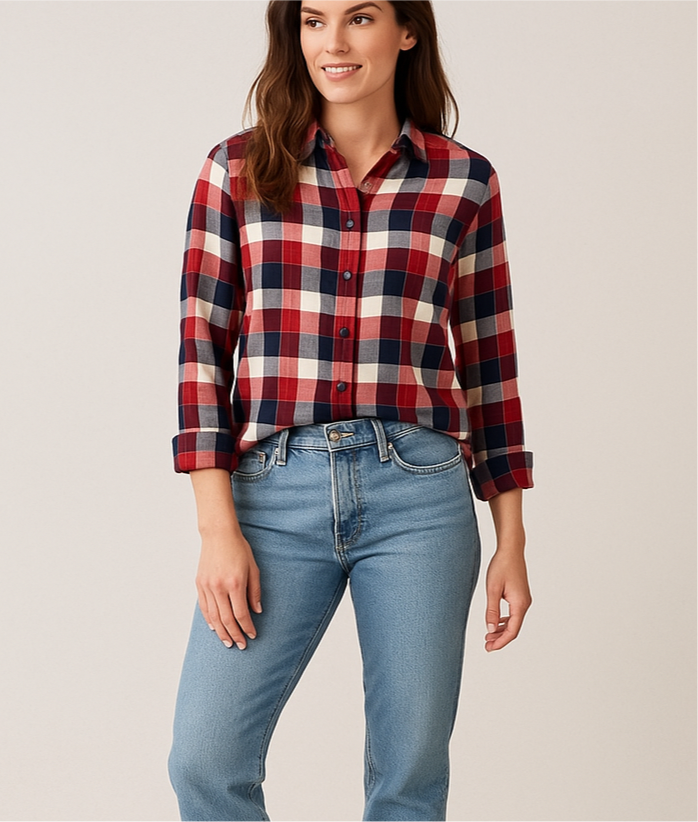 Camisa de mujer Tommy Hilfiger 🇺🇸 Con patron de cuadros azul, rojo y blanco Talla M