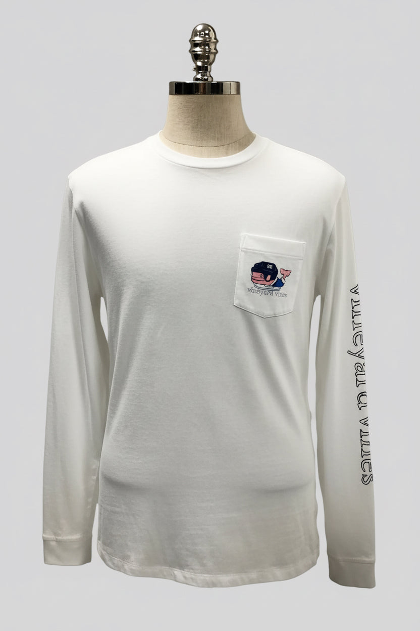 Camiseta cuello redondo Vineyard Vines 🐳 color blanco con Diseño de Hockey Talla M