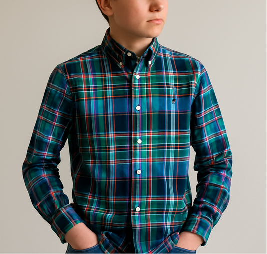 Camisa Polo Ralph Lauren 🏇🏼 con patron de cuadros en azul, rojo y verde Talla L (14-16) de niño Entalle Regular