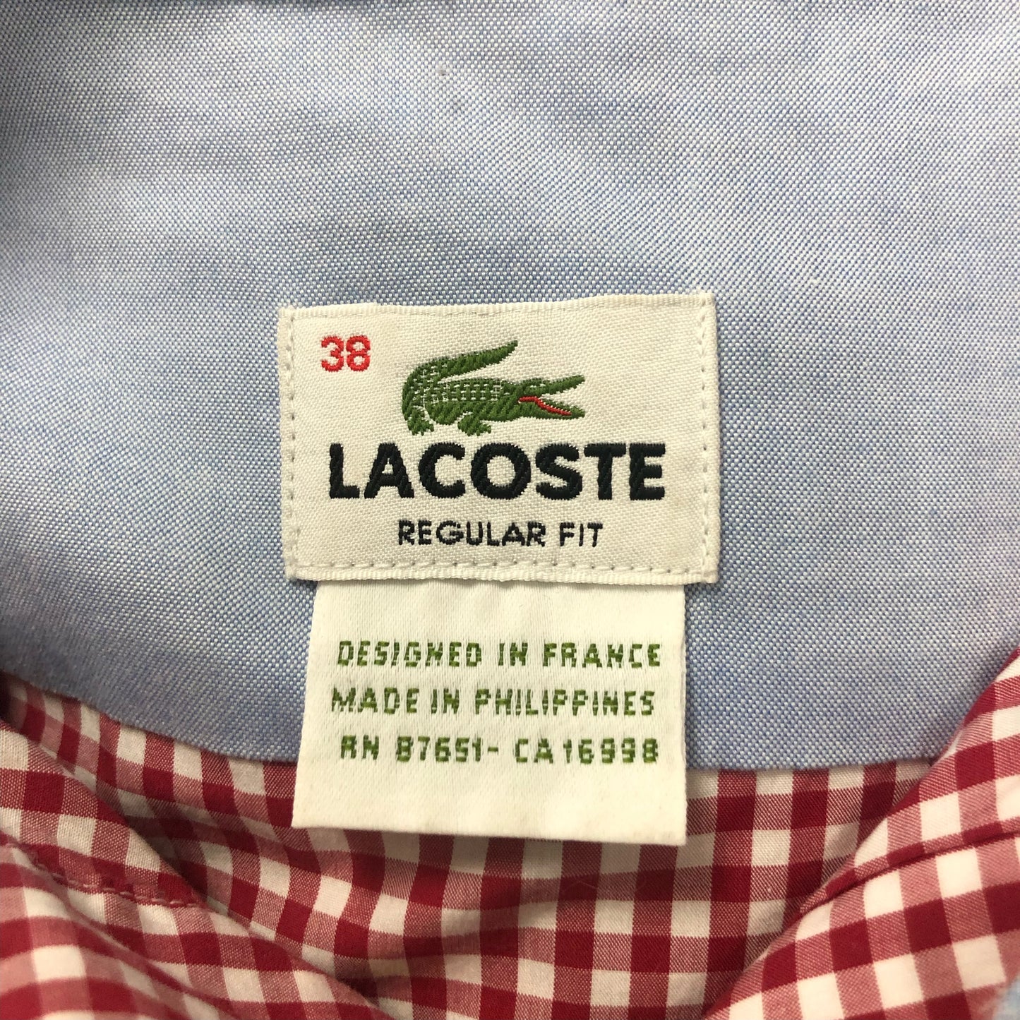 Camisa Lacoste 🐊 con patron de cuadros gingham rojo y blanco Talla S Entalle Regular (ver descripción)