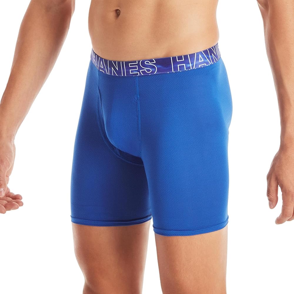 Paquete de 3 Calzoncillos tipo Boxer Hanes de Tela Performance X-Temp en color azul y rojo- Tela ligera en Talla L