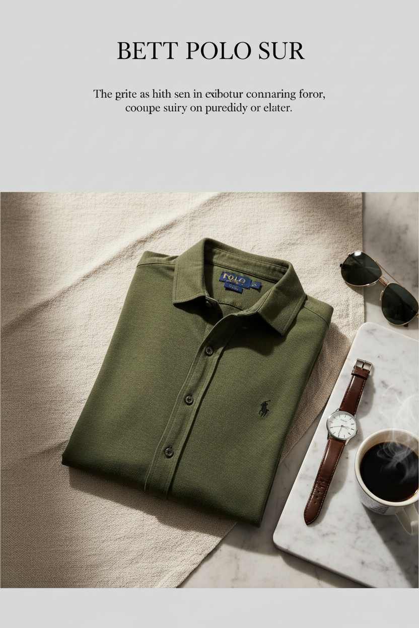 Camisa Polo Ralph Lauren 🏇🏼 Tela camiseta (Knit Oxford) en color verde oliva Talla S Entalle Regular