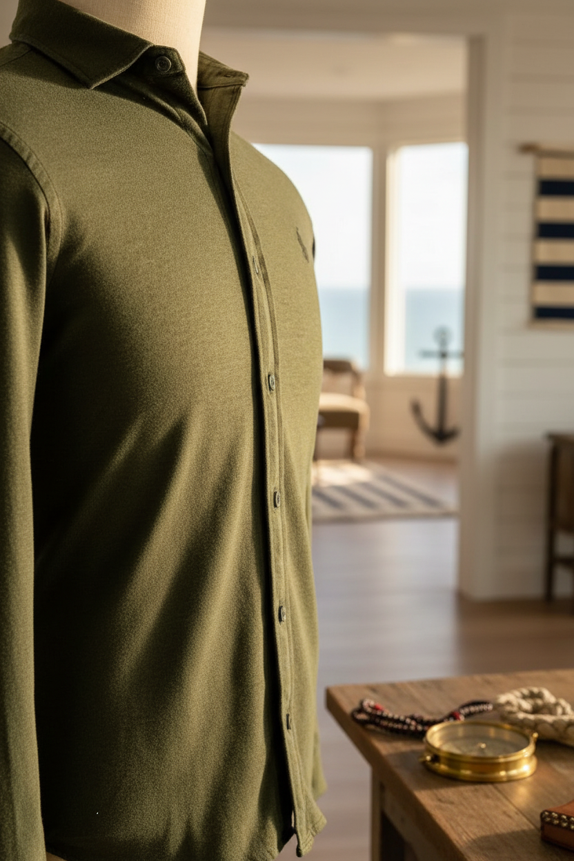 Camisa Polo Ralph Lauren 🏇🏼 Tela camiseta (Knit Oxford) en color verde oliva Talla S Entalle Regular