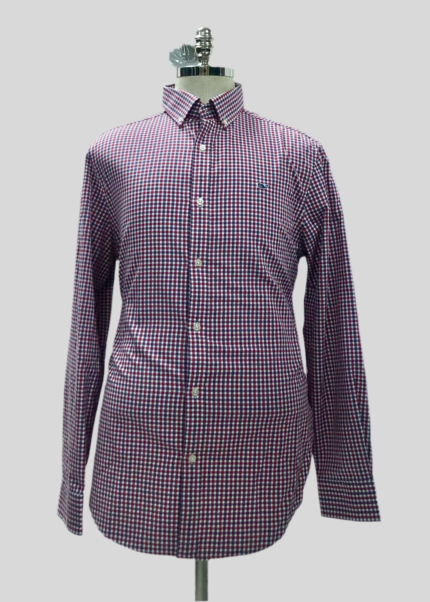 Camisa de botones Vineyard Vines 🐳 Performance con patrón de cuadros gingham en color morado, rojo y blanco Talla L Entalle Clásico