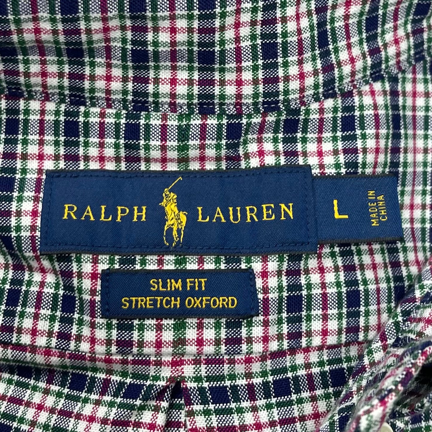 Camisa Polo Ralph Lauren 🏇🏼 Oxford con patron de cuadros azul navy, rojo y blanco Talla L Entalle Slim Fit