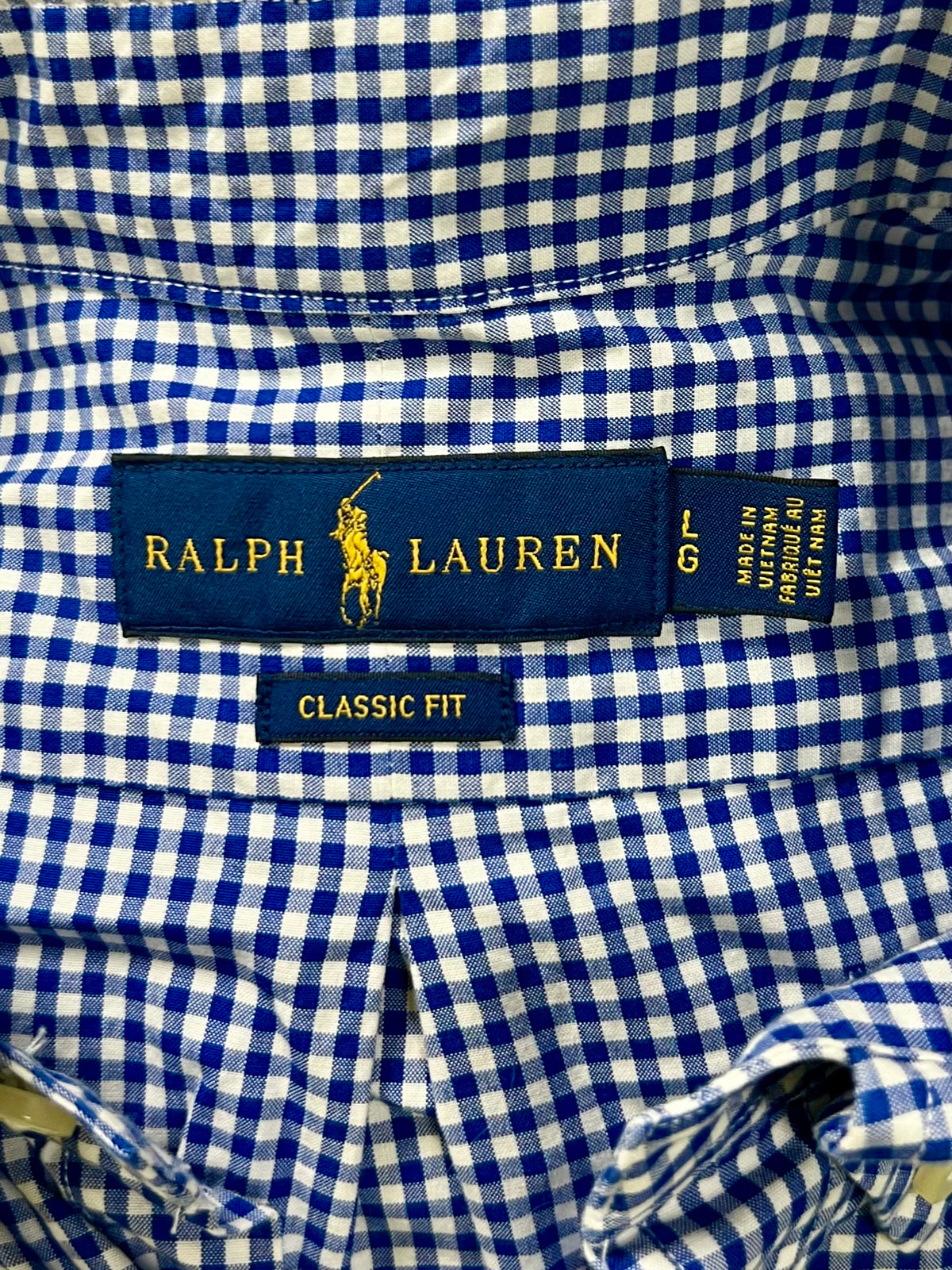 Camisa de botones Polo Ralph Lauren 🏇🏼 con patrón de cuadros gingham azul navy y blanco Talla L Entalle Clásico