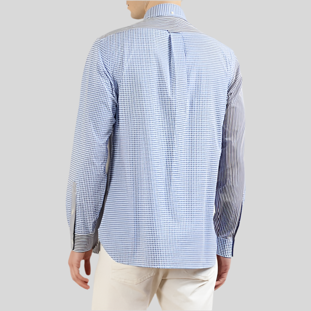 Camisa Polo Ralph Lauren 🏇🏼 con diseño de cuadros y rayas en color azul y gris Talla XXL Entalle Clásico