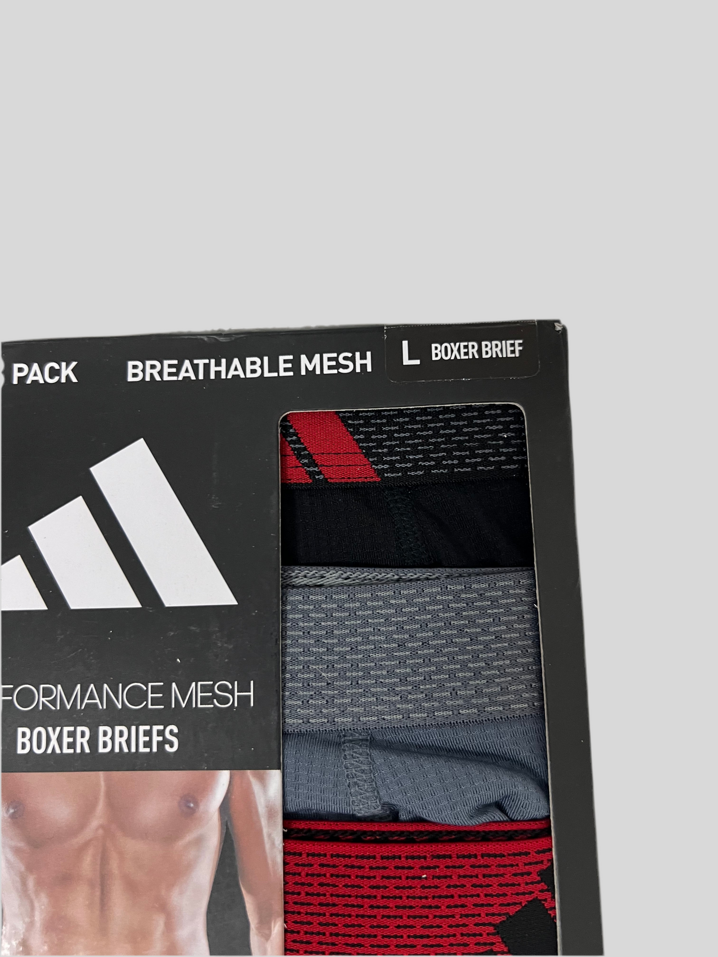 Combo de 3 Boxers Briefs Adidas Tela Performance color rojo, negro y gris Talla L