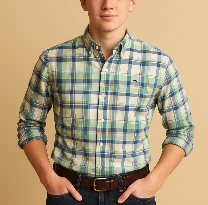 Camisa de niño Vineyard Vines 🐳 con patrón de cuadros en color verde, amarillo, azul y blanco Talla XL Entalle Regular