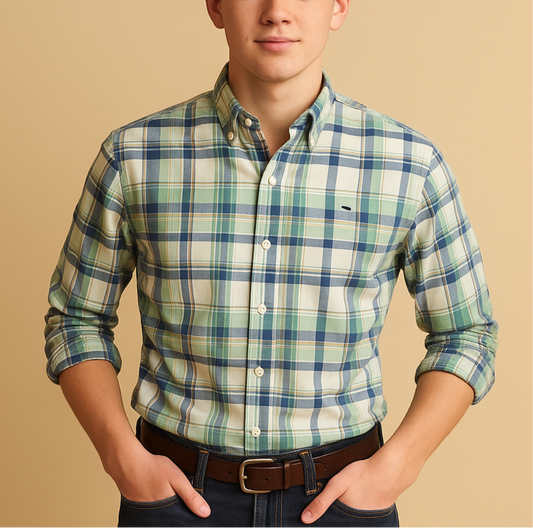 Camisa de niño Vineyard Vines 🐳 con patrón de cuadros en color verde, amarillo, azul y blanco Talla XL Entalle Regular