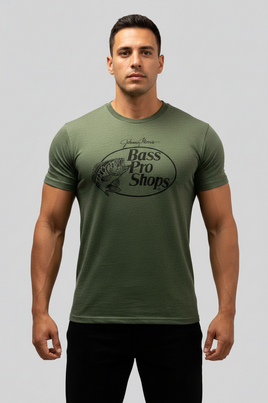 Camiseta cuello redondo Bass Pro Shop 🐬 color verde oliva Talla L Entalle Regular