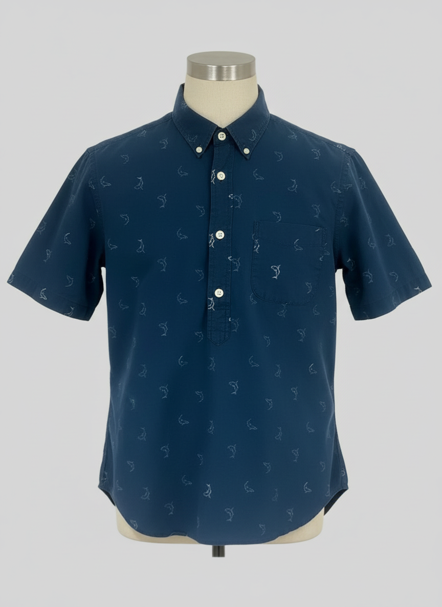 Camisa de botones Polo Ralph Lauren 🏇🏼 Oxford en color azul navy con diseño de peces Talla S Entalle Regular