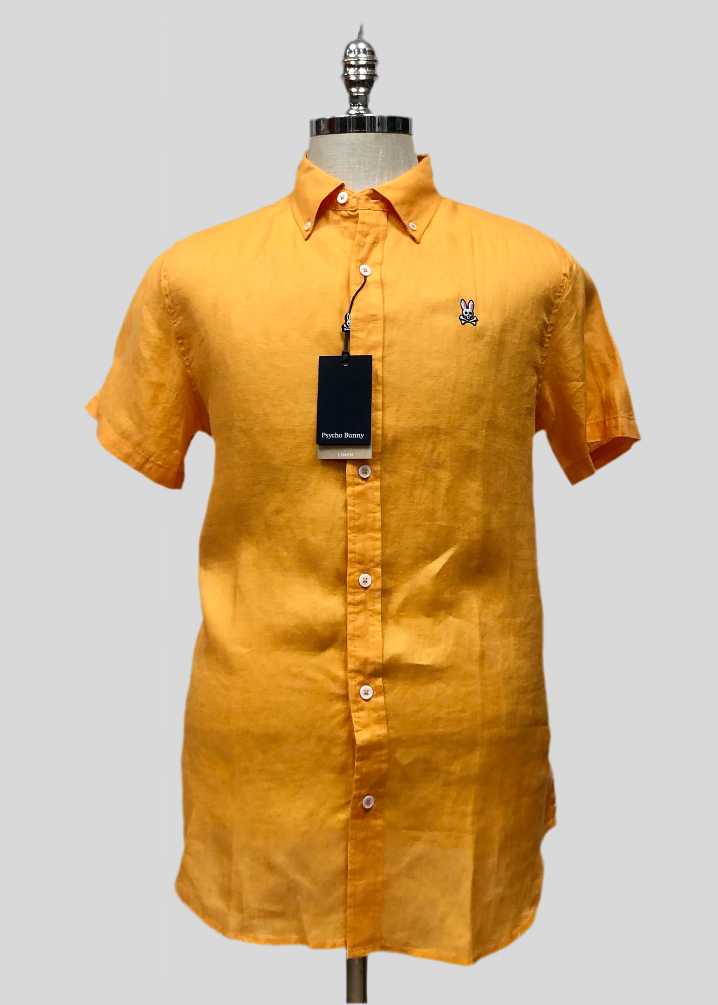 Camisa de botones Psycho Bunny 🐰  Tela de lino color blanco de color naranja intenso Talla S Entalle Regular