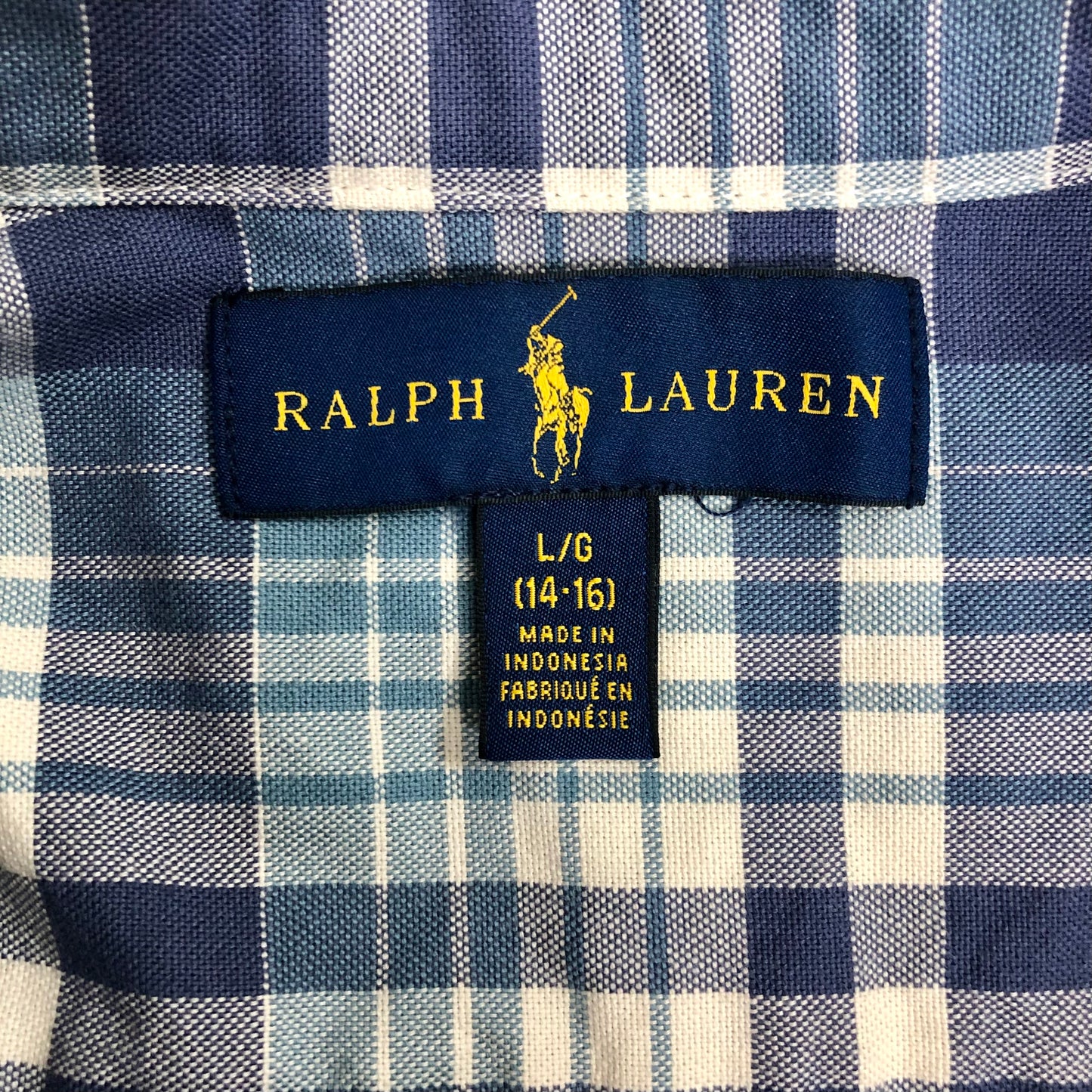 Camisa Polo Ralph Lauren 🏇🏼 con patron de cuadros en azul, celeste y blanco Talla L (14-16) de niño Entalle Regular