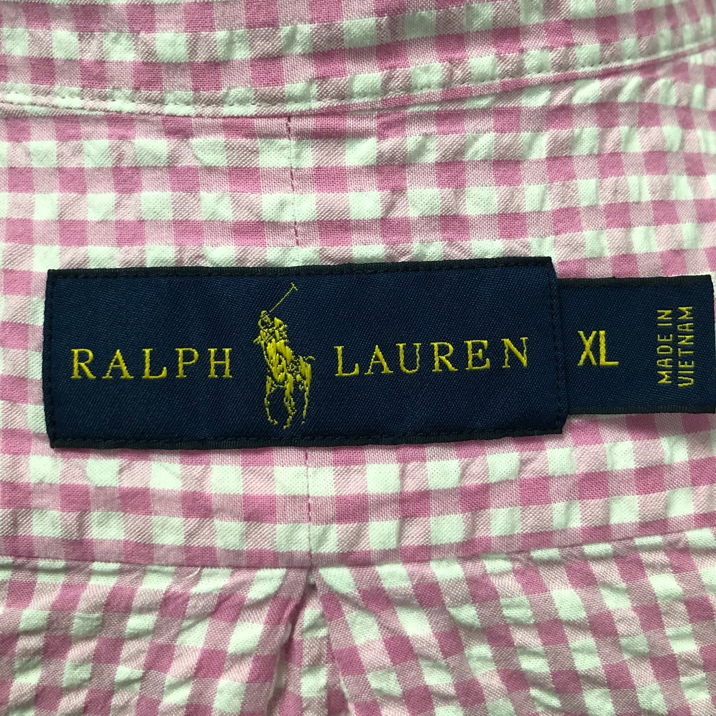 Camisa de botones Polo Ralph Lauren 🏇🏼 Seersucker de cuadros gingham en rosado y blanco Talla XL Entalle Regular