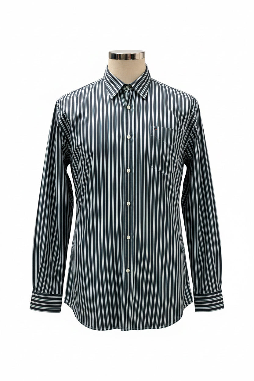 Camisa de botones Tommy Hilfiger 🇺🇸 de rayas en color azul L, turquesa y blanco Talla XL Entalle Custom Fit
