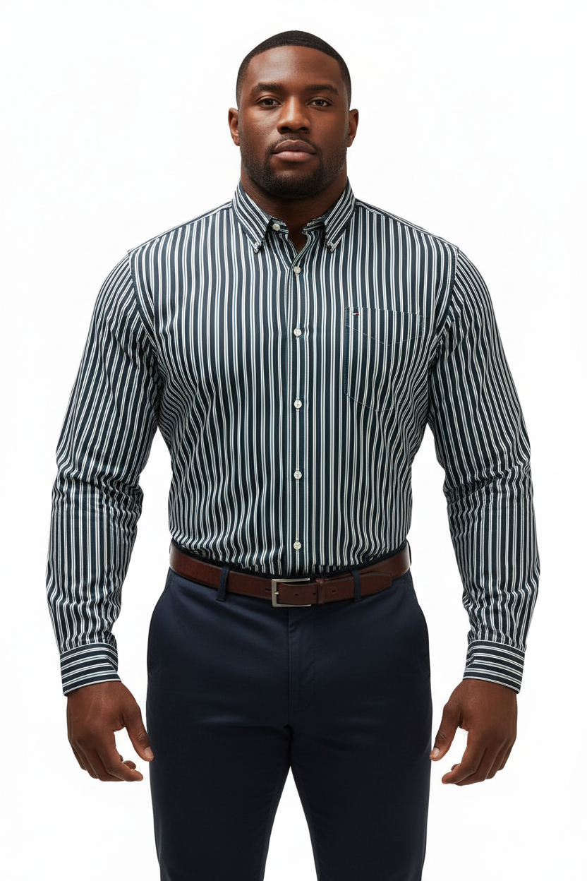 Camisa de botones Tommy Hilfiger 🇺🇸 de rayas en color azul L, turquesa y blanco Talla XL Entalle Custom Fit